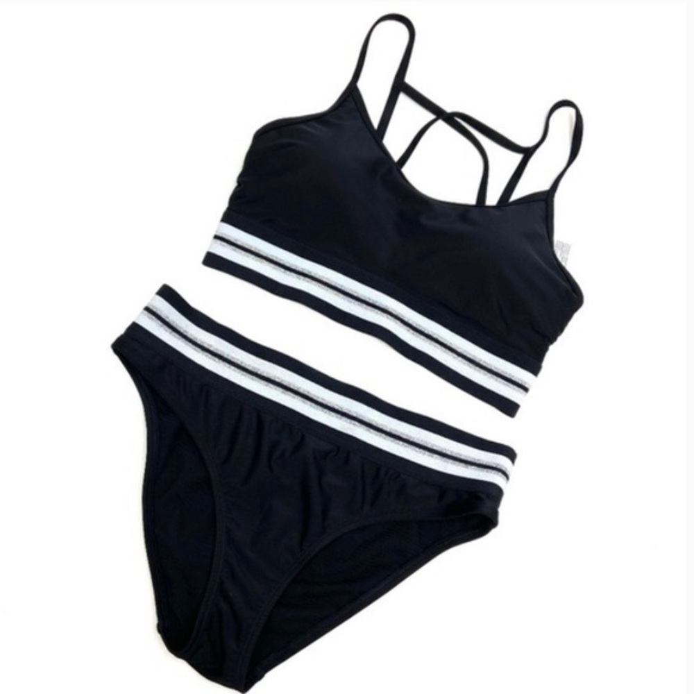 Sia Australia Metallic Stripe Bikini Criss Cross Back High Cut Cheeky Bottoms